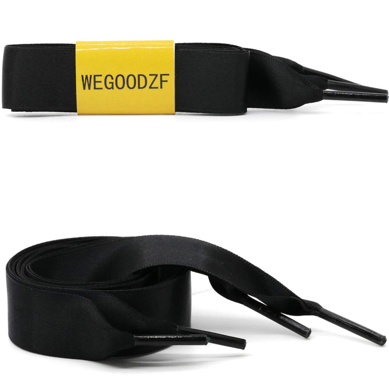 [Australia] - Flat Satin Ribbon Shoelaces WEGOODZF 2cm Wide Shoestrings for Women Girls[2 Pair] 24"Inch (60CM) 01 Black 