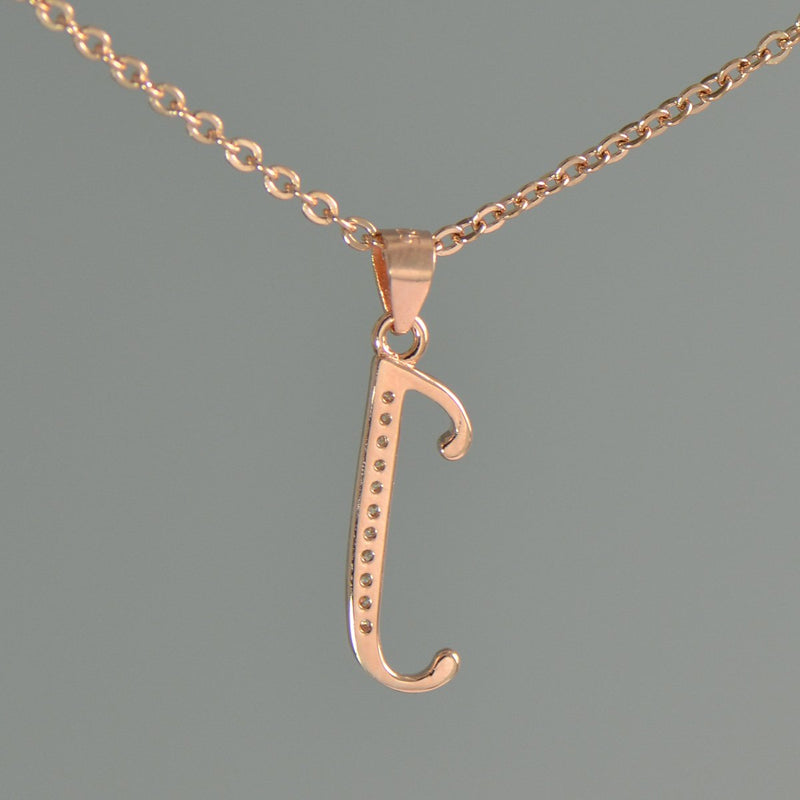 [Australia] - Paialco Jewelry 14K Rose Gold Plating Sterling Silver Initial Alphabet Pendant Necklace 18" J 