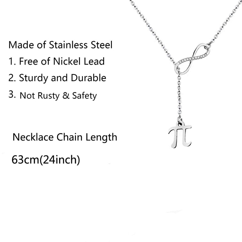 [Australia] - Unisex Pi Sign Infinity Lariat Necklace Bracelet Back to School Gift Science Jewelry Silver 