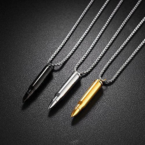 [Australia] - MONIYA Stainless Steel Bullet Shape Cremation Urn Necklace for Ashes Memorial Keepsake Jewelry, 21.65" Box Chain Black Color 
