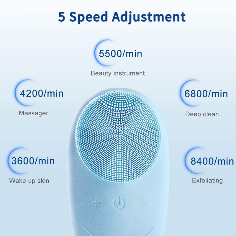 [Australia] - Silicone Facial Cleansing Brush, 5 Modes Sonic Face Cleansing Brush, Rechargeable and Waterproof Face Cleaning Brush, Face Brush for Exfoliating and Massaging, Blue 