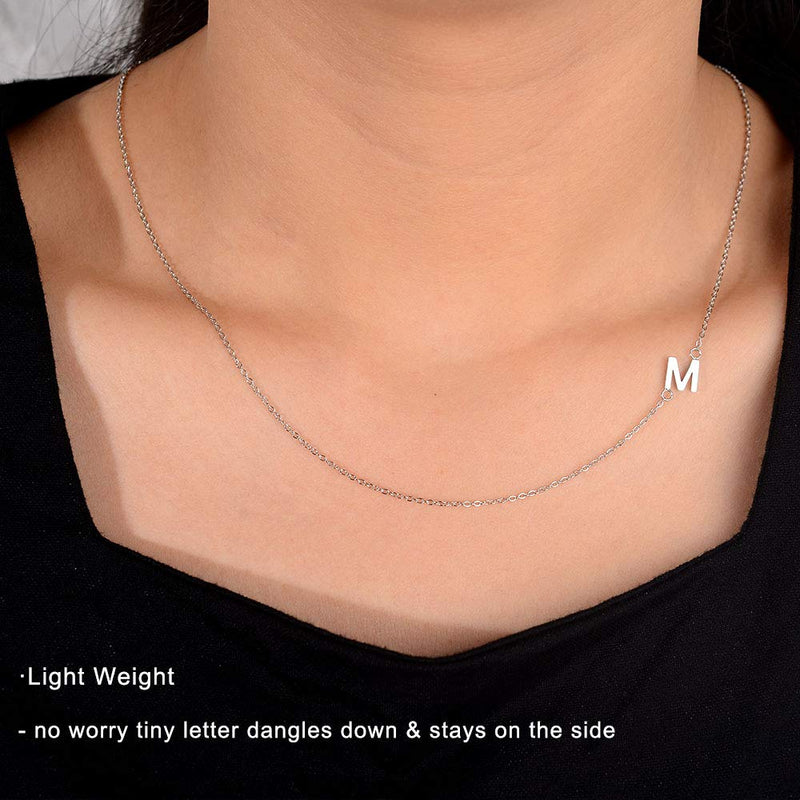 [Australia] - BOCHOI Sideways Initial Necklace Silver Gold Rose Gold Small Mini Side Letter Necklace for Women Teen Girls 316L Stainless Steel Alphabet Jewelry Gift for Girlfriend Wife Friends Birthday M Silver 