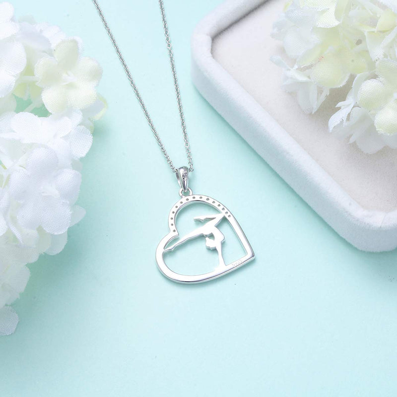 [Australia] - S925 Sterling Silver Gymnastics Sport Love Heart Charm Pendant Necklace Inspirational Jewelry Gifts for Women，Gymnasts, Coaches 01_CZ 