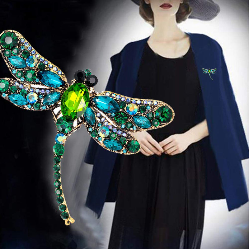 [Australia] - SloveM Crystal Rhinestone Dragonfly Brooch - Enamel Pin Jewelry Birthday Gifts for Women Men Green-01 