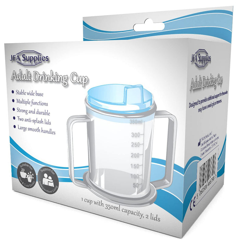 [Australia] - Drinking Cup/Beaker/Mug/Sippy Cup for Disabled Adults with Easy Grip Handles Anti Splash Spout and Travel Lid 