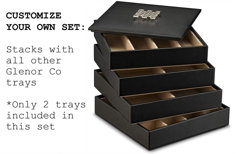 [Australia] - Glenor Co Jewelry Organizer Tray - Set of 2 - Stackable 18 Slots Jewelry Storage Trays - Display on Dresser or Drawer - Compatible with Other Glenor Trays - Black 