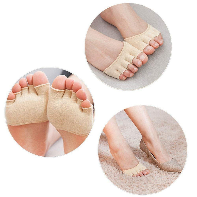 [Australia] - PEDIMEND Women Invisible Yoga Gym Non Slip Toe Socks | Yoga Half Grip Five Finger Socks | Foot Care Beige 