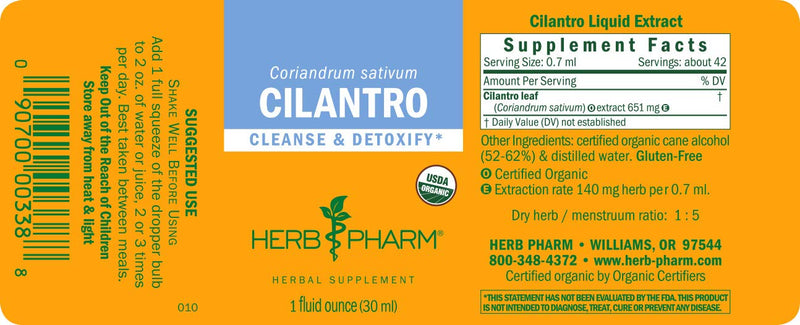 [Australia] - Herb Pharm Certified Organic Cilantro Extract for Cleansing and Detoxification Support - 1 Ounce 1 Fl Oz (Pack of 1) 