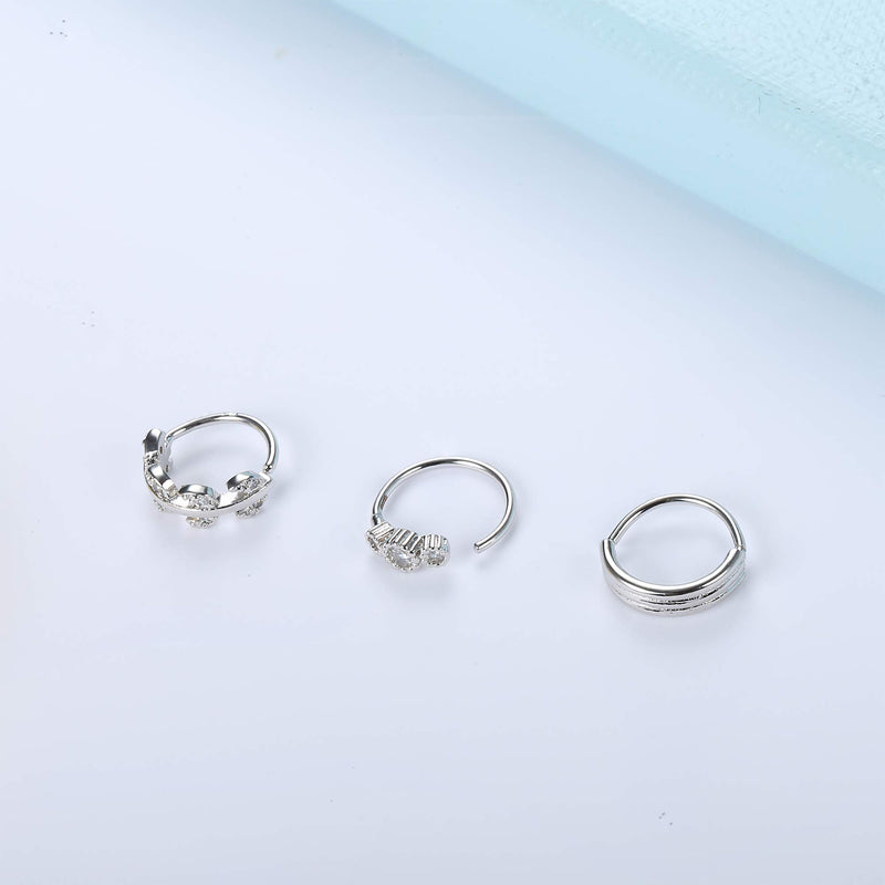 [Australia] - Drperfect 3 Pcs 925 Sterling Silver Pin Nose Ring Hoop, 20G Cubic Zirconia Cute Nose Ring Gold Silver Plated Cartilage Earrings Nose Piercing Jewelry for Women Style 1 