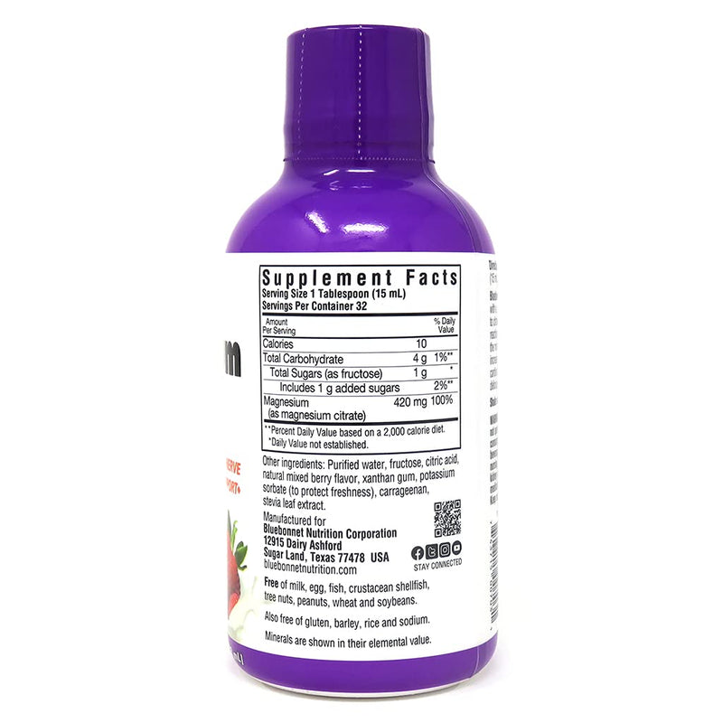 [Australia] - Bluebonnet Liquid Magnesium Citrate 420mg Mixed Berry Immune, Heart, Muscle, Nerve & Bone Health, Calm Body & Mind, Stress & Sleep Support, Non-GMO, Vegan, Gluten-Free, White, 16 Fl Oz 