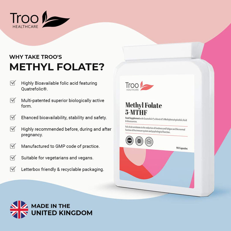 [Australia] - Folic Acid 600�g 90 Capsules as Quatrefolic Methyl Folate 5-MTHF Supplement - 6S-5-Methyltetrahydrofolate - Superior Bioavailable Activated Folic Acid Supplement - UK Manufactured 