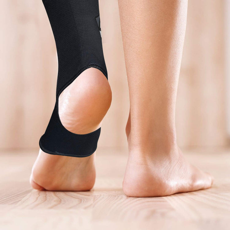 [Australia] - AQF MMA Ankle Support Muay Thai Foot Brace Guard Kick Boxing Sprains Achilles Tendon Pain Relief Protector Elasticated Breathable Compression Sleeve Black M 