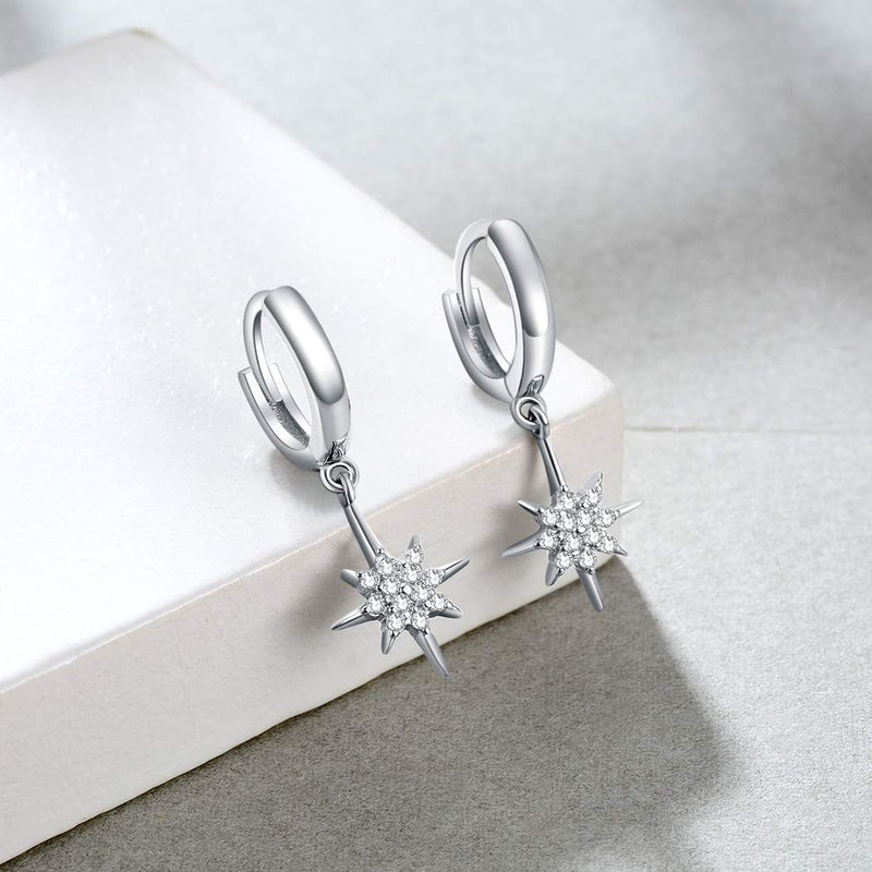 [Australia] - 925 Sterling Silver Star Charm Small Hoop Earrings, 18K Gold Plated Drop Dangle with Cubic Zirconia for Women Girl, Jewelry Gifts 