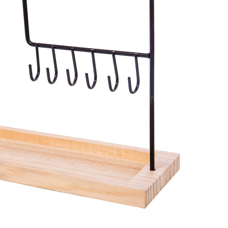 [Australia] - WELL-STRONG Jewelry Organizer Holder, High Capacity Grooves, Metal Rack & Wood Basic, 20 Holes and 11 Hooks for Necklaces Earrings Bracelets Accessories Black 