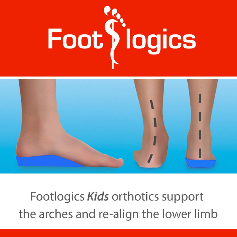 [Australia] - Footlogics Fun Kids Orthotic Shoe Insoles with Arch Support for Children’s Heel Pain (Sever’s Disease), Growing Pains, Flat Feet - Children’s, Pair 3/4 Length (Kids 1-3, Blue) Kids 1-3 3/4 Length - Blue 