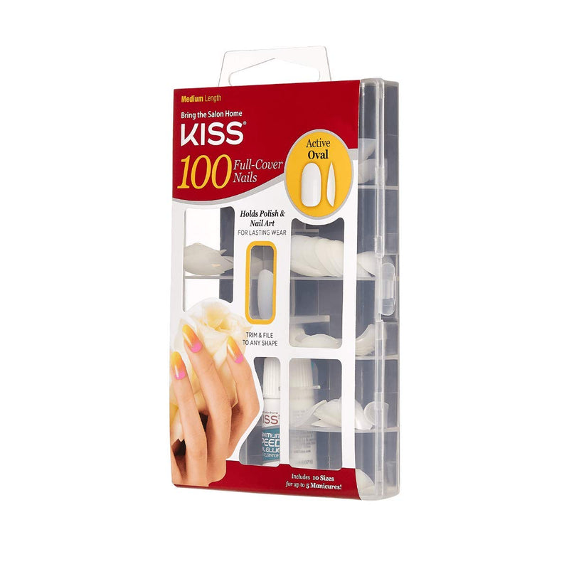[Australia] - KISS100 Full Cover Nails Kit, Medium, 100 Nails Active Oval 