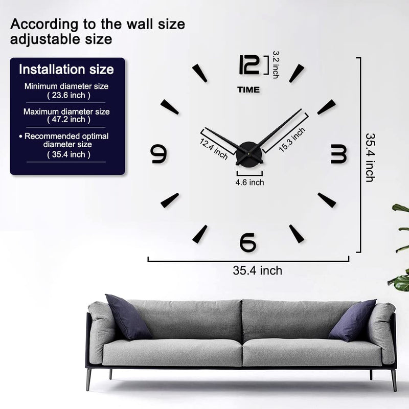 [Australia] - SIEMOO Large DIY Wall Clock Kit, 3D Modern Frameless Wall Clock with Mirror Number Stickers for Home Living Room Bedroom Office Decoration-Silver Silver 