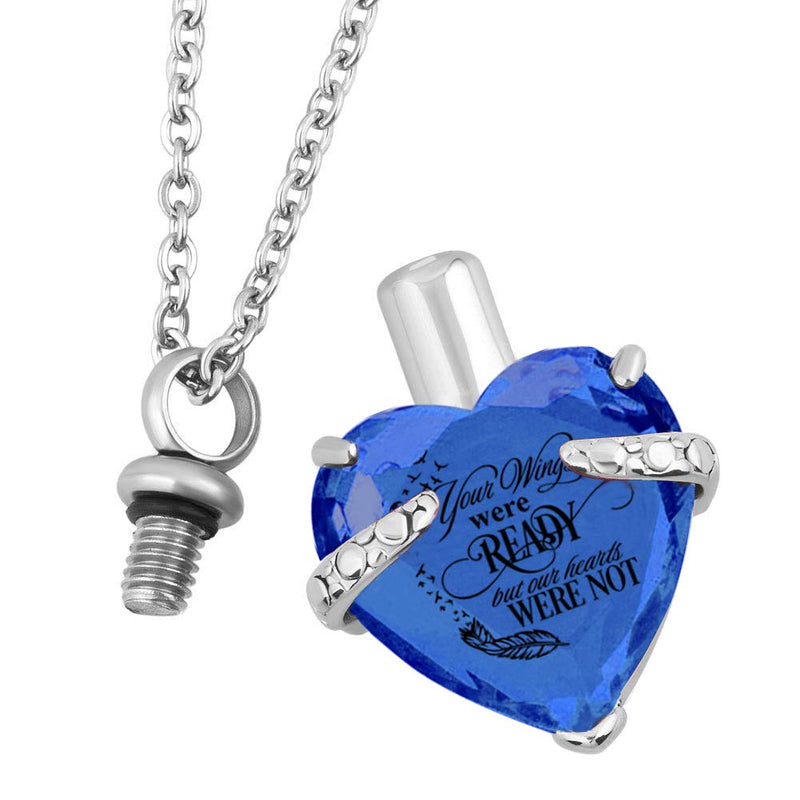 [Australia] - PREKIAR Cremation Urn Necklace for Ashes Heart Pendant Jewelry Memorial Pendant Stainless Chain with Fill Kit and Gift Box-Your Wings were Ready Bluevoilet 