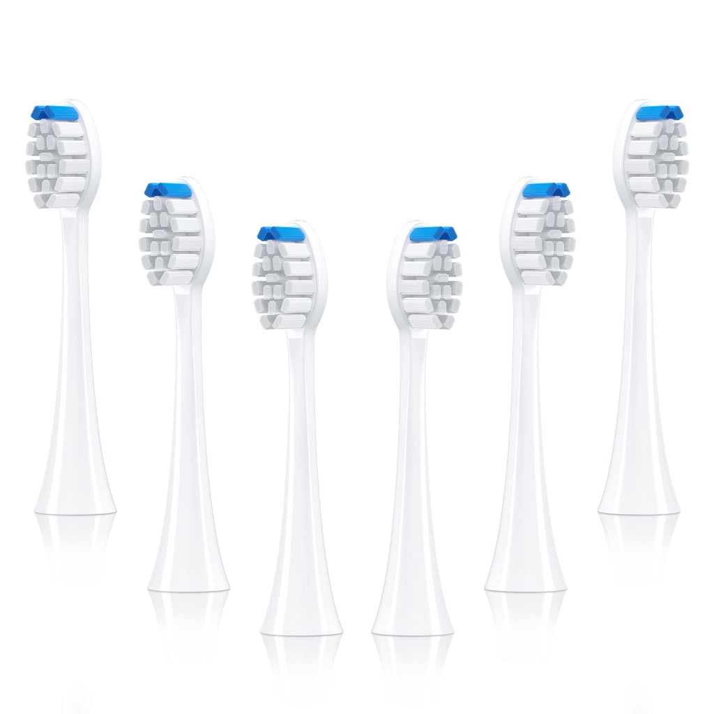[Australia] - Mitimi Replacement Toothbrush Head, 6Pcs Brush Heads Compatible with S2 Electric Toothbrush, 3D Curved Design, Soft and Comfortable Brush Filament White 