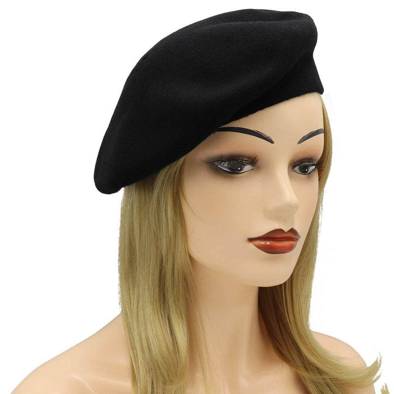 [Australia] - Umeepar Women French Beret Hat Reversible Cashmere Feel Hat Solid Color Black 