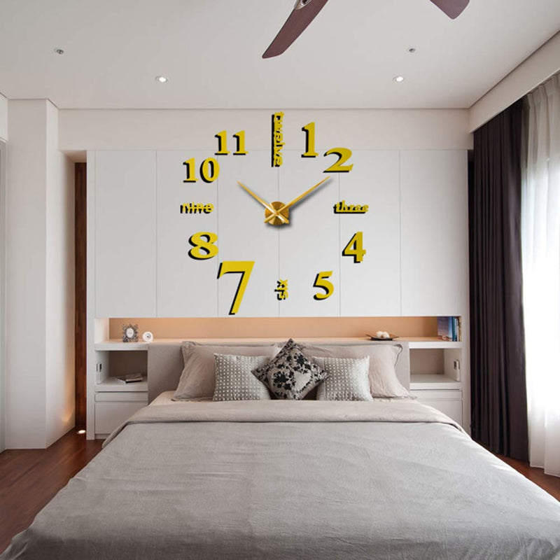 [Australia] - New 3D DIY Mirror Surface Wall Clocks Modern Design Living Room Decorative Wall Watches Gold 
