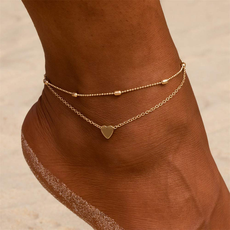 [Australia] - Fesciory Women Anklet Adjustable Beach Ankle Chain Gold Alloy Foot Chain Bracelet Jewelry Gift A:Heart 