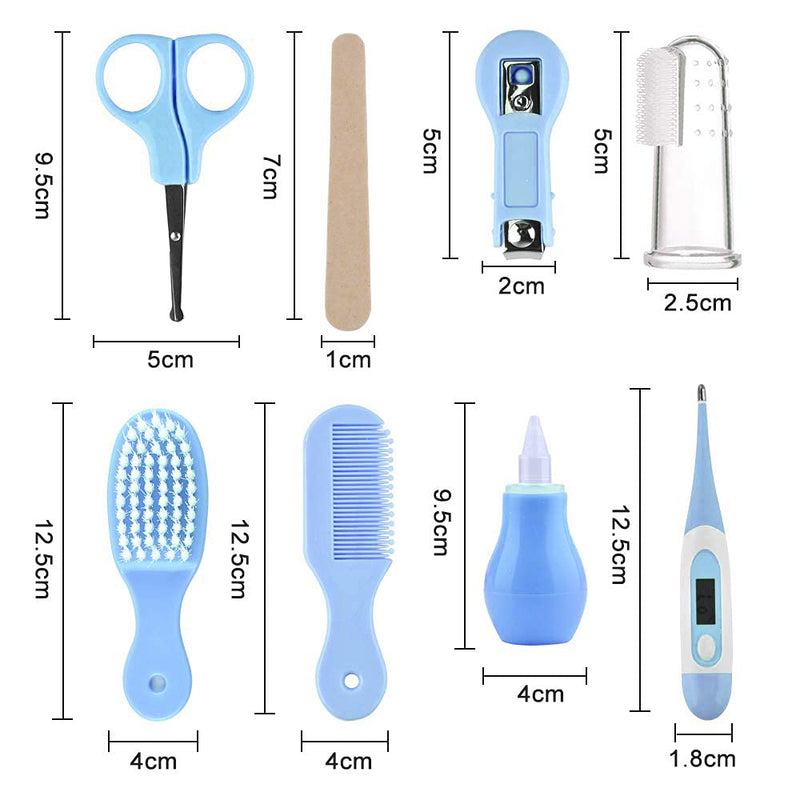 [Australia] - Baby Grooming Kit - Essentials Newborn Care Items for Travel & Home Use-with Manicure Set, Thermometer - Baby Essentials for Newborn, Infant, Toddler Girls & Boys | 8 Pcs Baby Healthcare Kit (Blue) blue 