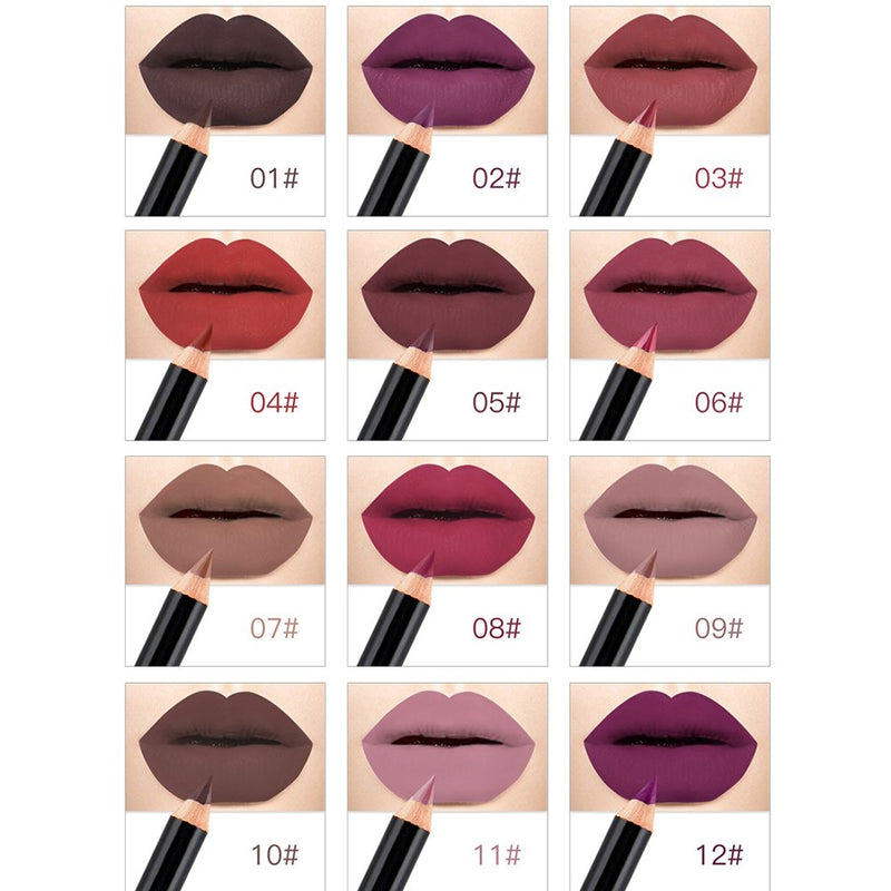 [Australia] - 12 Colors/Set Lip Liner,Waterproof Long-lasting Lip Liner Pencil,Matte Lipliner Set Makeup Cosmetic 