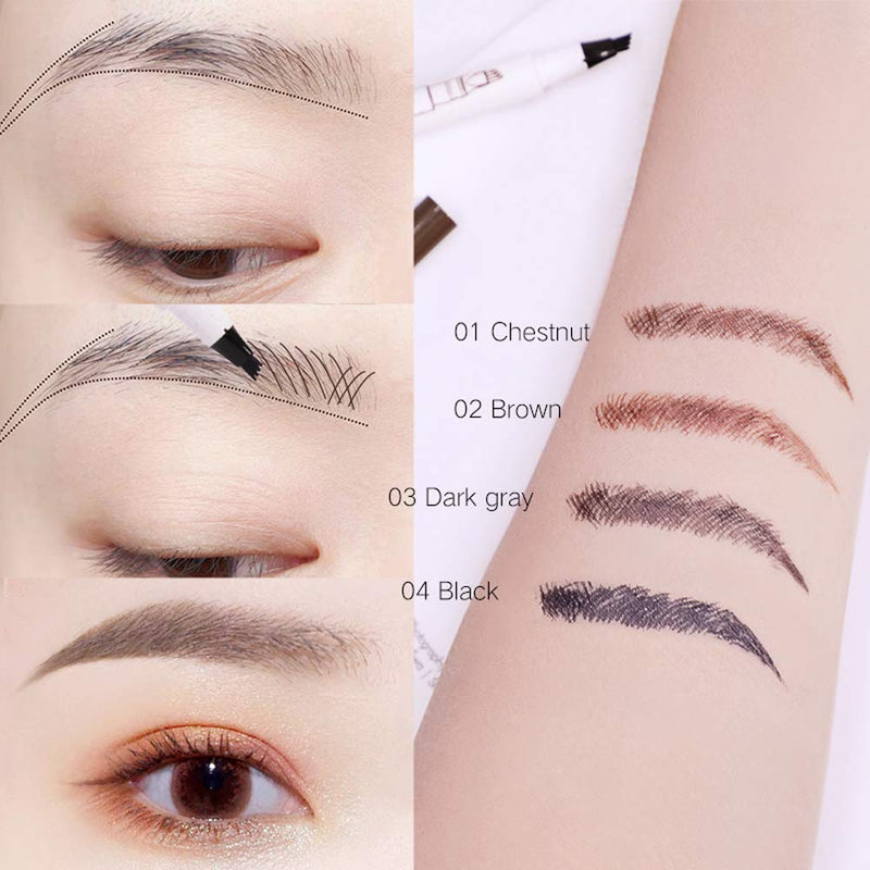 [Australia] - Music Flower Tattoo Brow Liquid Eyebrow Pen with Micro-Fork Tip, Microblading Pencil Fine Sketch, Smudge-proof Long Wear Natural Looking Chestnut 