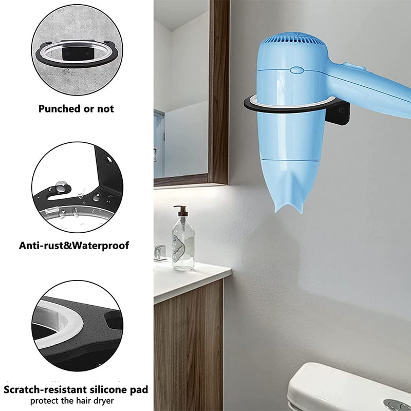 [Australia] - NganSuRong Hair Dryer Holder Wall Mount Stand Rack Bracket Shelf Bathroom Salon Storage Organizer Stainless Steel Hairdressing Dryer Hanger Black 