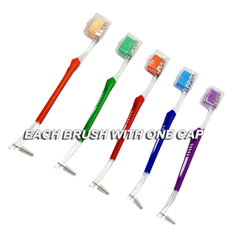 [Australia] - Pack of 5 Double-Ended Orthodontic Toothbrush V-Trim Brush with Interproximal Head Brush for Brace Cleaning, 5 Colours 
