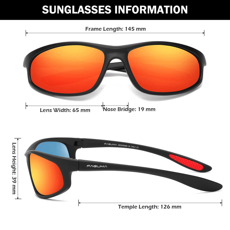 [Australia] - FAGUMA Polarized Sports Sunglasses For Men Cycling Driving Fishing 100% UV Protection A1 Matte Black Frame/Red Mirrored Lens 