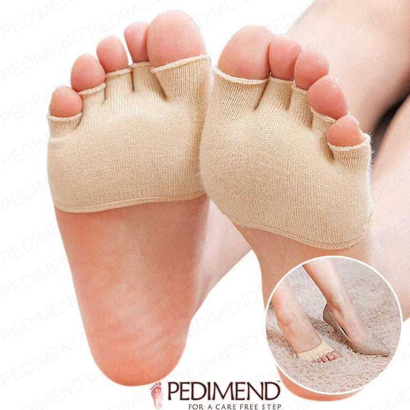 [Australia] - PEDIMEND Women Invisible Yoga Gym Non Slip Toe Socks | Yoga Half Grip Five Finger Socks | Foot Care Beige 