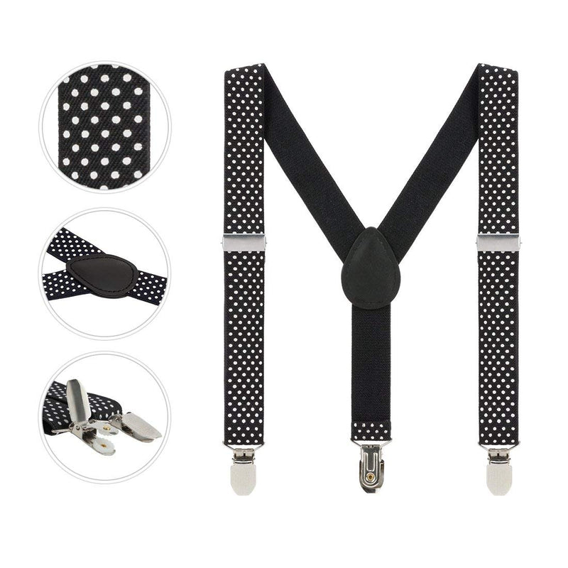 [Australia] - Kids Suspenders for Boys Girls 2-8 Years, 1 Inch Adjustable Elastic Y Back Clip Suspenders for Children Black Polka Dot 