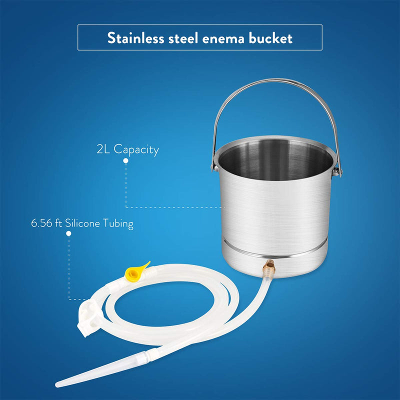 [Australia] - GNEGKLEAN Enema Kit Stainless Steel 2 Quart Capacity Bucket 5ft Silicone Hose for Colon Detox Cleanse Enemas 