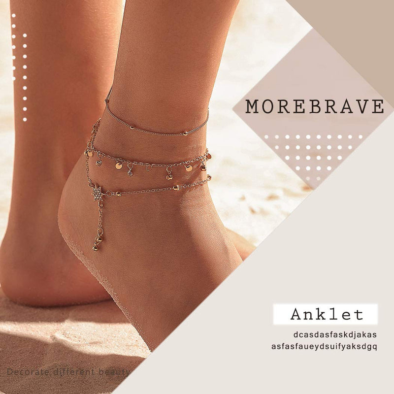 [Australia] - Morebrave Beach Layered Anklet Gold Anklets Chain Tassel Foot Jewelry Seastar Ankle Bracelets Foot Chain for Women and Girls 