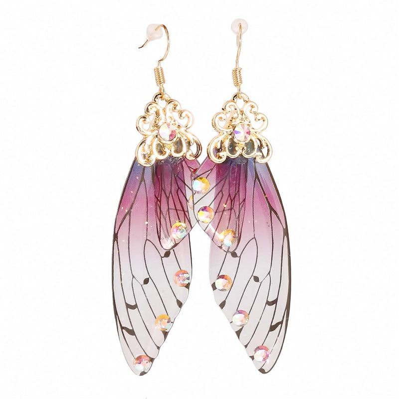 [Australia] - Lalang 4PCS/Set Handmade Simulation Cicada Wings Long Drop Crystal Earrings for Women Personality Animal Wings Pendant Ear Accessories 