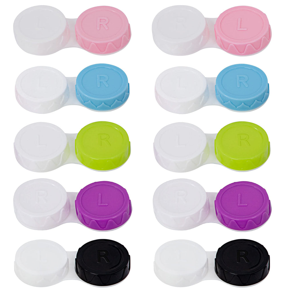 [Australia] - HOTKMB Contact Lens Cases Left Right Soaking Storage Container 5 Colors Leak Proof Protect Your Eyes by Changing for Travel Home Outdoor Flat Design 10 Pieces 