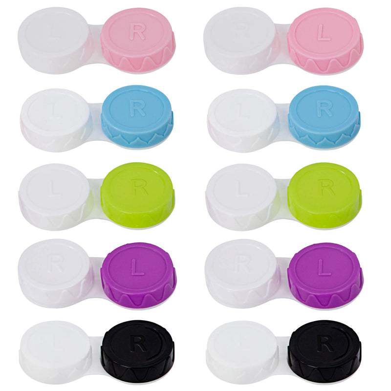[Australia] - HOTKMB Contact Lens Cases Left Right Soaking Storage Container 5 Colors Leak Proof Protect Your Eyes by Changing for Travel Home Outdoor Flat Design 10 Pieces 