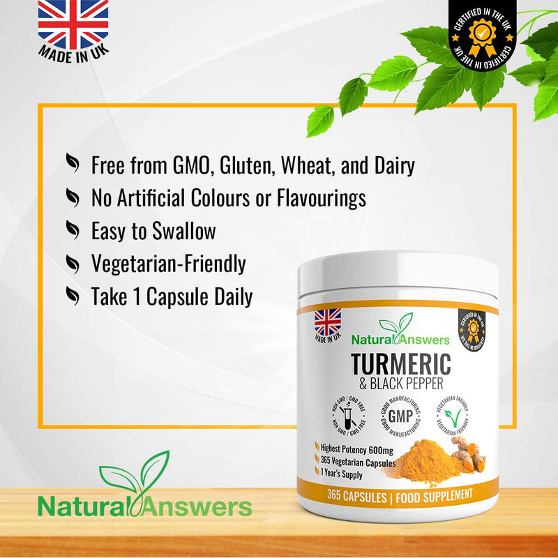 [Australia] - 365 Turmeric Capsules 1 Year Supply High Strength Turmeric Capsules with Black Pepper Turmeric Tablets 365 Vegetarian Capsules Turmeric Curcumin One A Day Turmeric Supplement Curcumin 