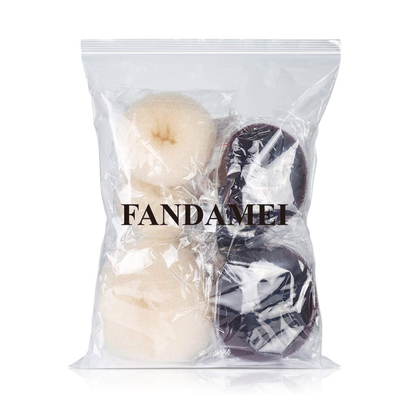 [Australia] - FANDAMEI 8pcs Hair Donut Bun - Dark Brown & Beige Donut Bun Maker, 5pcs Hair Bands, 20 pcs Hair Pins 