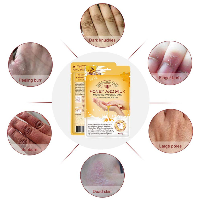 [Australia] - ALIVER Hands Milk and Honey Intense Nourishing Hand Cream Mask Gloves Skin Repair Renew Anti-Aging Moisturising Collagen Serum Multi Vitamins Shea Butter Natural Plant Extracts for Dry Cracked Hands 