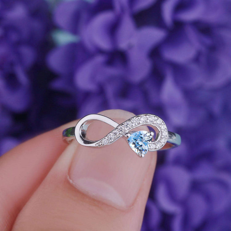 [Australia] - JO WISDOM Infinity Heart Promise Rings for Her Sterling Silver Friendship Ring Aquamarine-March Birthstone 5 