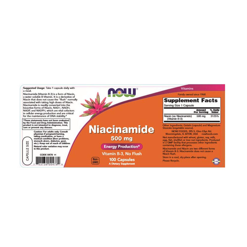[Australia] - NOW Niacinamide 500mg,100 Capsules 100 Count (Pack of 1) 
