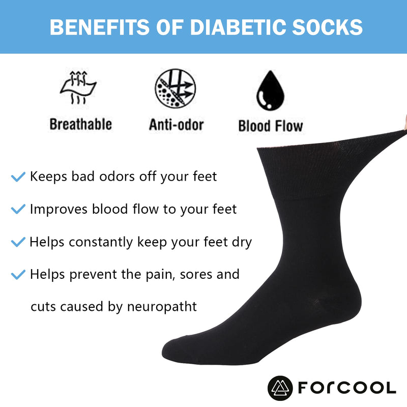 [Australia] - Forcool Non-binding Cushion Crew Cotton Diabetic Socks for Men and Women, M/L/XL, 3/6 Pairs #011#6 Pairs-crew-black Medium 