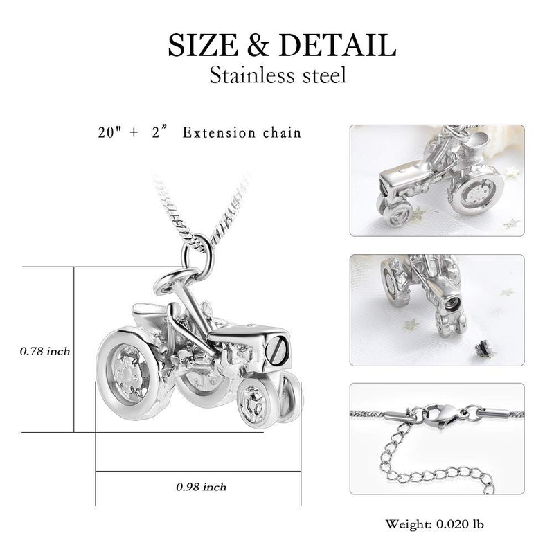 [Australia] - Yinplsmemory Cremation Jewelry Urn Necklace for Ashes for Dad Stainless Steel Tractor Charm Urn Locket Ashes Keepsake Memorial Jewelry for Men Silver 