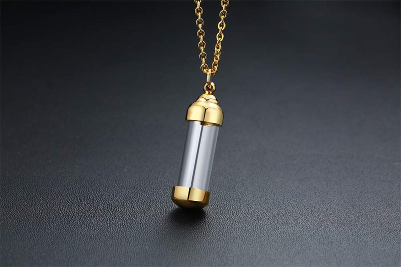 [Australia] - HUANIAN Stainless Steel Glass Container Tube Urn Keepsake Cremation Ashes Memorial Pendant Necklace for Men Women Gold 