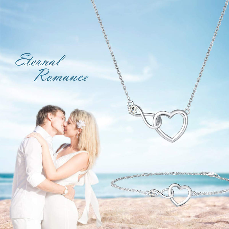 [Australia] - FANCIME 925 Sterling Sliver Infinity Heart Necklace Bracelet Cubic Zirconia Dainty Jewelry Gift for Women Girls, 16+2 Inch Extender White Gold Plated Necklace 