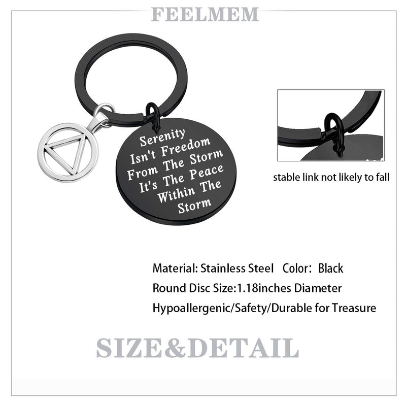 [Australia] - FEELMEM AA Recovery Serenity Prayer Keychain Sobriety Gift Serenity Peace Within The Storm Keyring with Alcoholics Anonymous AA Symbol Charm New Beginnings Jewelry for Men Women Black 