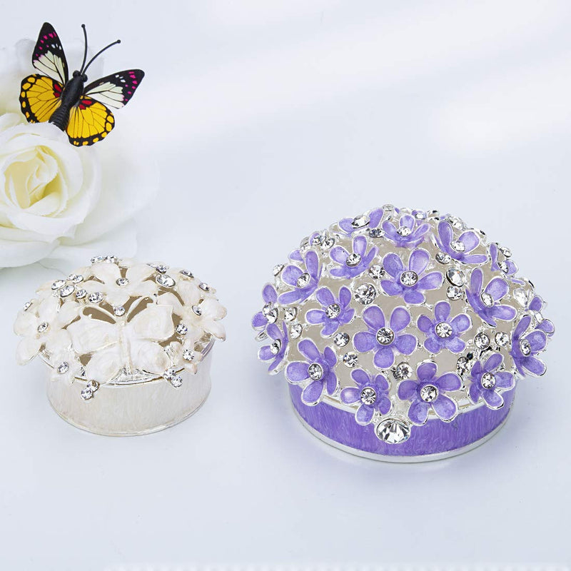 [Australia] - YU FENG Purple Forget Me Not Flowers Jewelry Trinket Box with Sparkly Crystal Rhinestones Gift for Women or Girls 
